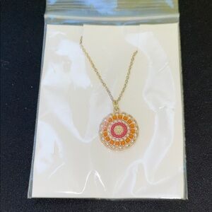 NIP Chic Gold and Orange Circle Pendant Necklace